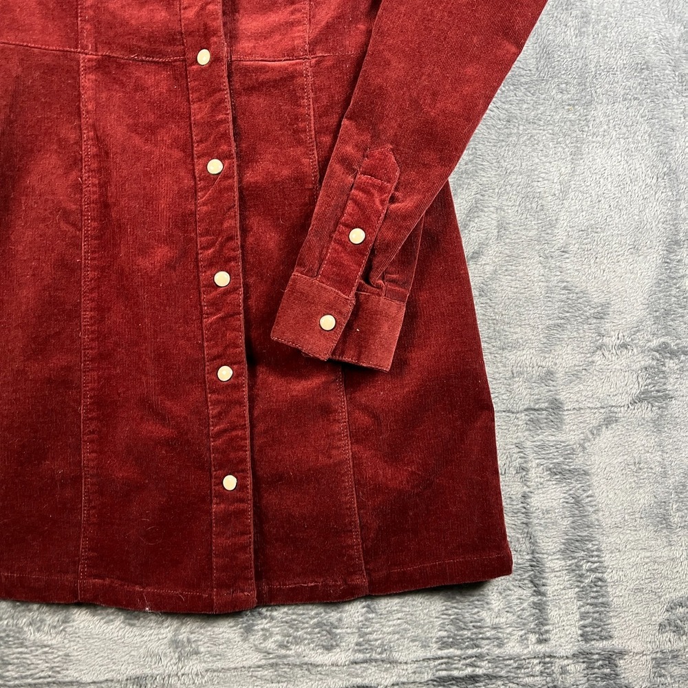 Forever 21 Shirt Dress Womens Small Burgundy Corduroy Long Sleeve Snap Front - Picture 5 of 16